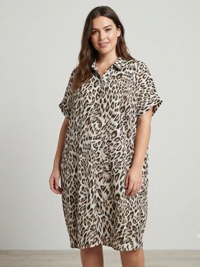 The Limited Leopard Print Short Sleeve Button Front Shirt Dress Size XL NWT